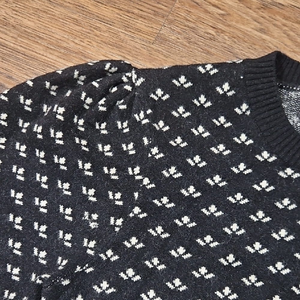 80s Style Adrianna Papell Black Knit Sweater w/White Fair Isle, Size Medium - Picture 6 of 10